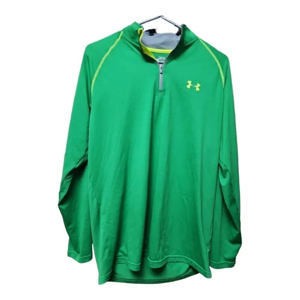 625 - Under Armour Large Loose Heat Gear Green 1/4 Zip Longsleeve Shirt - medium